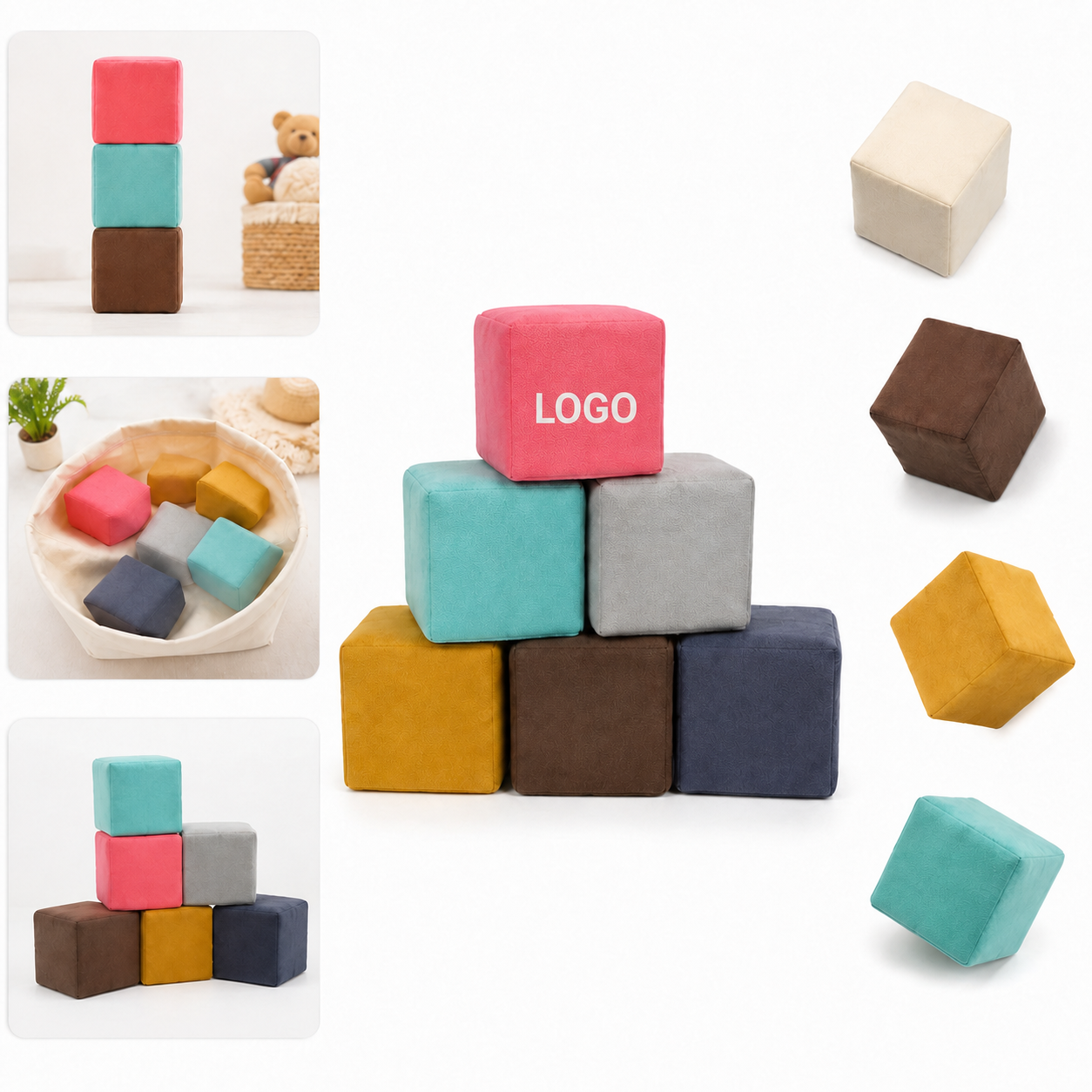 Soft Suede Cube Ottoman Stool