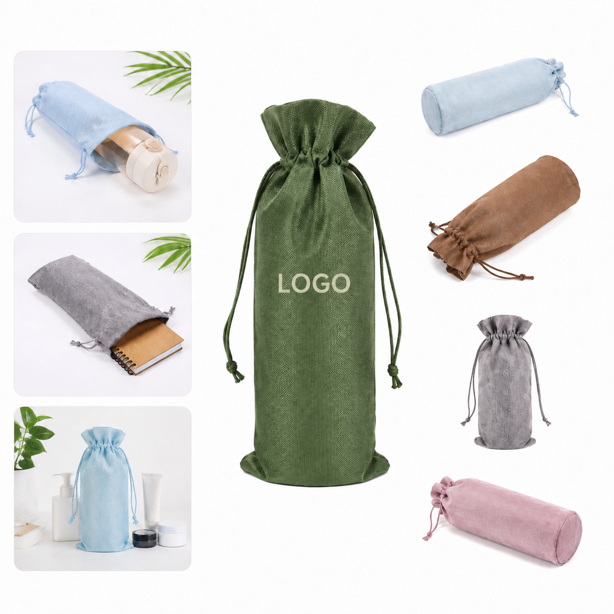 Natural Linen Drawstring Wine Carrier