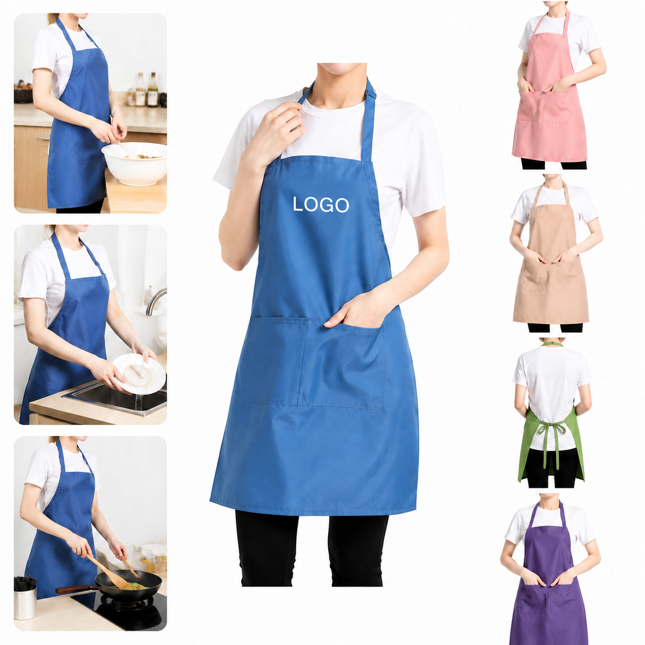 Stain-Resistant Multi-Pocket Polyester Kitchen Apron