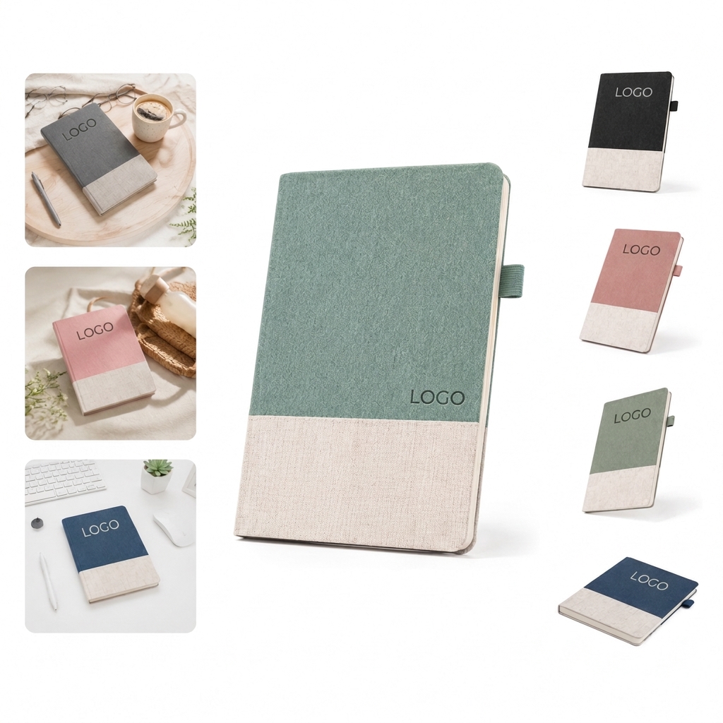 Compact A5 Lined Notebook with Color Block Fabric Cover