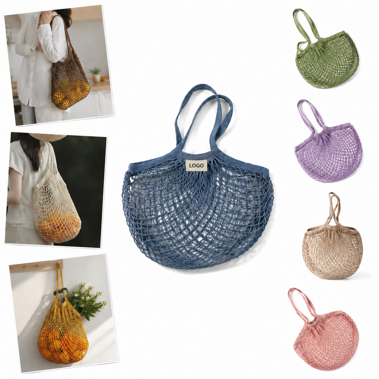 Collapsible Cotton Mesh Shopping Tote