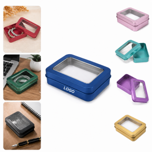 Rectangular Metal Storage Tin Box with PVC Window