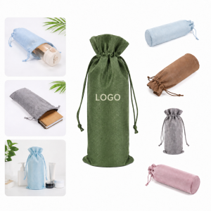 Natural Linen Drawstring Wine Carrier